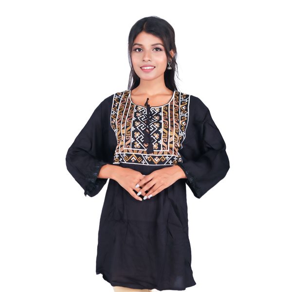 Black with intricate multicolor embroidery Kurta