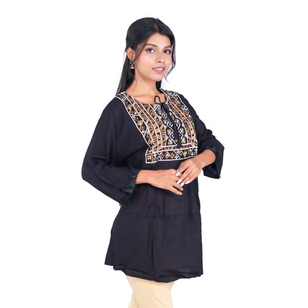 Black with intricate multicolor embroidery Kurta - Image 2