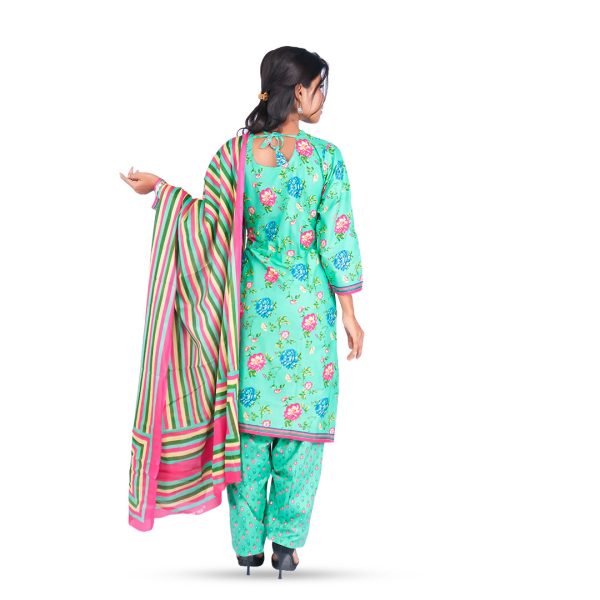 Green with floral print Dupatta Printed 3-Piece Patiala Set - Image 2