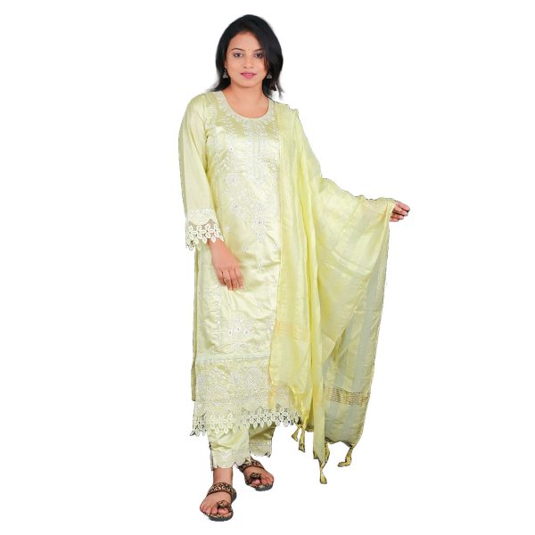 Pakistani 3-Piece Muslin Suit - Lime