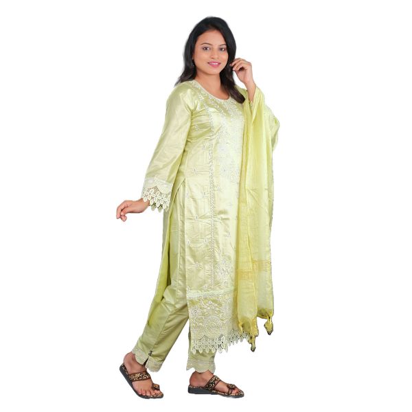 Pakistani 3-Piece Muslin Suit - Lime - Image 2