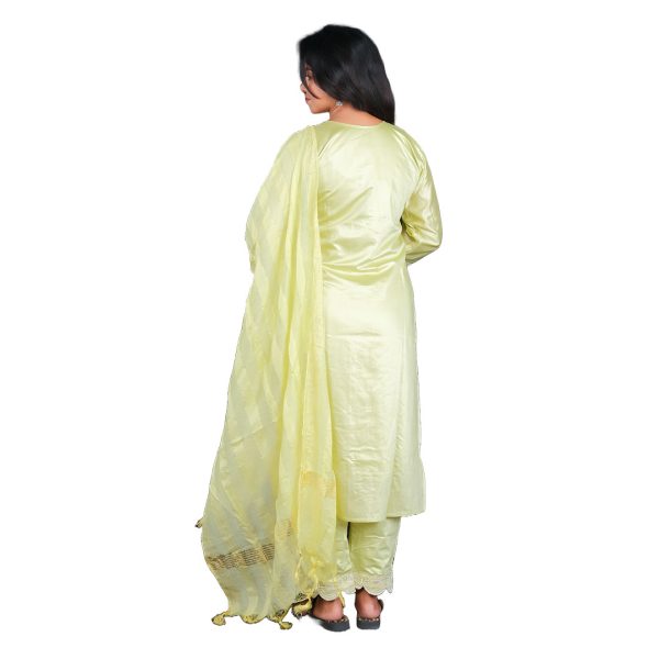 Pakistani 3-Piece Muslin Suit - Lime - Image 3